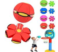 Magic Ball, Magic Bouncing Ball for Kids, 2-in-1 Magical Bouncing Balls with Light, Magical Flying Saucer Family and Pet Interactive Toys, Dual Form Freely Switchable for Indoor & Outdoor (Red)