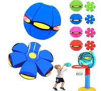 Magic Ball, Magic Bouncing Ball for Kids, 2-in-1 Magical Bouncing Balls with Light, Magical Flying Saucer Family and Pet Interactive Toys, Dual Form Freely Switchable for Indoor & Outdoor (Blue)