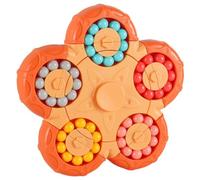 Magic Bean Rotating Cube Toy, Fidget Spinner Puzzle with Colourful Beads, Handheld Sensory Brain Training Toy for Kids, Teens & Adults, Educational Finger Toy for Home, Travel & School，Orange