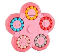 Magic Bean Rotating Cube Toy, Fidget Spinner Puzzle with Colourful Beads, Handheld Sensory Brain Training Toy for Kids, Teens & Adults, Educational Finger Toy for Home, Travel & School，Pink