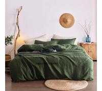 Magic bedding Moss Green Linen Duvet Cover, Luxurious Cozy Green Soft Linen Bedding - Linen bedding with 2 Pillowcase Softened linen Single Double King Size (King 88X92)