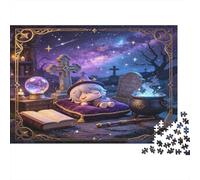 Magic Black Cat 1000 Piece Jigsaw Puzzle Cardboard Jigsaw Puzzle for Adults Mystical Graveyard Night Scene Home Decor Stress Relief 38x26cm/1000pcs