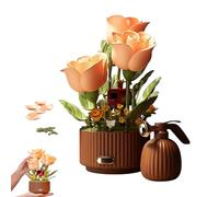 Magic Blooming Flower Building Block, Magic Watering Can Flower Building Blocks Set-Remote Control Automatic Bloom, 255PCS Blocks Mechanical Roses, Dynamic Interactive with Light Sound (1PC)