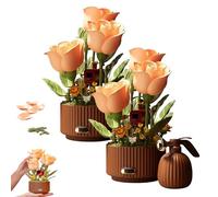 Magic Blooming Flower Building Block, Magic Watering Can Flower Building Blocks Set-Remote Control Automatic Bloom, 255PCS Blocks Mechanical Roses, Dynamic Interactive with Light Sound (2PCS)