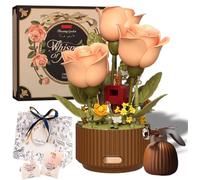 Magic Blooming Flower Building Block, Motion Flower Bouquet Building Blocks, 255 PCS Magic Watering Can Flowers Building Blocks Set, Automatic Blooming Roses for Girlfriend Wife (Without Display Case)