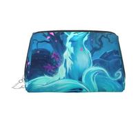 Magic Blue Fox Print Leather Cosmetic Pouch, Leather Makeup Bag for Purse with Top Zip Closure Stylish Toiletry Bag