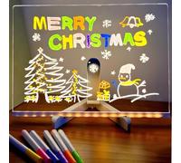Magic Board, Hello Luno Magic Board Light Up, LED Drawing Board, Acrylic Board with 7 Writing Pens, Wipe Board for Students, Office, Cafe, 30x20cm with Tripod Stand