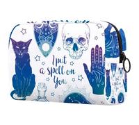 Magic Boho Skull Palmistry Hand Crystal Ball Bottle and Black Cat Cosmetic Bag for Women, Travel Toiletries Bags Large Makeup Handy Pouch Organiser Bag with Zipper