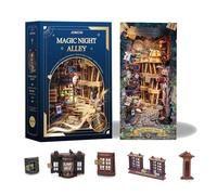 Magic Book Nook Kit 3D Wooden Puzzle Booknook Kit for Adults Decorative Bookend Stand Book Nook Bookshelf Insert Bookcase Toy for Teenagers Gift Model Kits SQ-16 (Magic Night Alley)