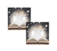 Magic Book Print 2 Gang Double Toggle Light Switch Cover Decorative Wall Plate,Wall Panel For Living Room Kitchen Bedroom Bathroom Switch,4.5" X 4.5"