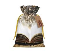 magic book Printed Christmas Drawstring Bags for Party Xmas Gift Wrapping, Yellow Christmas Ribbon, S