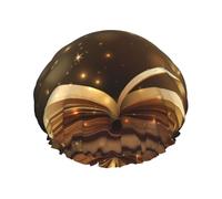 Magic Book Printed Double-Layer Shower Cap, Reusable Shower Cap, Suitable For Various Hair Lengths