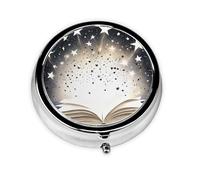 Magic Book Round Pill Box with 3 Compartments Compact Pocket Pill Organizer