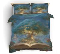 Magic Book Small Double Bedding Set - Fantasy Tree Reversible Quilt Cover - Microfiber Washable Easy Care Duvet Cover 175 x 200 with 2 Pillowcases Q5z52W