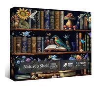Magic Bookshelf Puzzles for Adults 1000 Pieces, Retro Book Flower Mushroom Jigsaw Puzzles, Nature Library Bookshelf Floral Puzzle as Home Decor