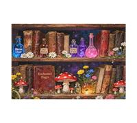 Magic Bookshelf Puzzles for Adults 1000 Pieces, Vintage Book Wildflower Pages Jigsaw Puzzle 1000 Pieces, Plant Floral Potion Mushroom Puzzle, Retro Challenging Hard Puzzle for Book Lovers 1000 PCS