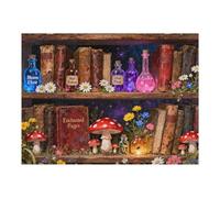 Magic Bookshelf Puzzles for Adults 500 Pieces, Vintage Book Wildflower Pages Jigsaw Puzzle 500 Pieces, Plant Floral Potion Mushroom Puzzle, Retro Challenging Hard Puzzle for Book Lovers 500 PCS