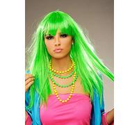 Magic Box Womens 1980s Long Straight Neon Green Wig
