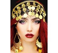 Magic Box Womens Gypsy Princess Gold Coin Headpiece