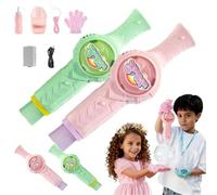 Magic Bubble Wand, Elastic Smoke Bubble Machine for Kids, Rechargeable Colorful Smoke Bubble Fog Machine with Lights & Sound, Includes Gloves & Spill-Proof Cup (Green+pink)