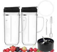 Magic Bullet Blender Cups, Tall 22oz Cup with Flip-Top To-Go Lids & Magic Bullet Cross Blade with Gasket, Mug with Handle Magic Bullet Cups Replacement Compatible with Magic Bullet Blender 250W MB1001