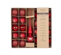 Magic by Inge Christmas Baubles Set, 19 Pieces, Merry Red, with Christmas Tree Topper and Baubles, Glass