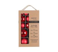 MAGIC by Inge - Christmas Baubles Set of 42 Merry Red with Diameter 4 cm, 6 cm and 8 cm, Christmas Tree Decorations Glass
