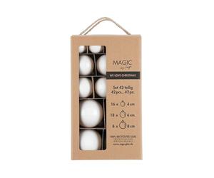 MAGIC by Inge - Christmas Baubles Set of 42 Pure White with Diameter 4 cm, 6 cm and 8 cm, Christmas Tree Decorations Glass