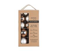 MAGIC by Inge - Frosty Silver Christmas Baubles Set of 42 with Diameter 4 cm, 6 cm and 8 cm, Christmas Tree Decoration Glass