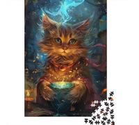 Magic Cat 1000 Piece Jigsaw Puzzle Paper Puzzle for Adults Fantasy Art Relaxing Activity Focus Improvement Family Time Home Decor Gift 70x50cm/1000pcs