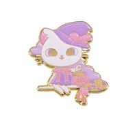 Magic Cat Candy Broom Halloween Brooches Lapel Pins for Women Men Daughter Funny White Purple Pink Enamel Pumpkin Animal Cartoon Pins Brooch Badge for Bag Hats Backpacks Party Accessory Jewelry