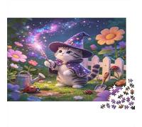 Magic Cat Jigsaw Puzzle 1000 Piece Jigsaw Puzzle for Adults Paper Puzzle Game Enchanted Garden Scene Relaxing Leisure Home Decoration Gift 70x50cm/1000pcs