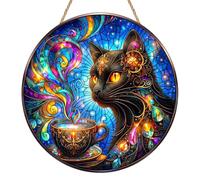 Magic Cat Suncatchers for Windows, Stained Glass Sun Catcher for Windows, Acrylic Cat Garden Ornaments Outdoor, Window Hanging Decor for Home, Garden, Patio & Balcony