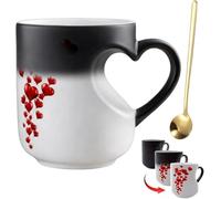 Magic Color Changing Ceramic Heart Mug, Funny Coffee Mug with Heart Handle, Surprise Design When You Fill with Hot Drinks, Birthday Gift and