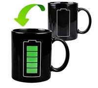 Magic Color Changing Mug, Temperature Sensitive Coffee Cup with Battery Display, 11 oz Ceramic Novelty Mug for Office, Gifts for Tech Lovers & Coffee Enthusiasts