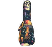 Magic Colorful Mushrooms and Skulls Ukulele Case, Padded Bag for 23 Inch Concert Ukulele, Waterproof & Durable