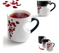 Magic Colour Changing Mug with 3D Heart Shaped Handle, Heat Sensitive Coffee Cup Reveals Love You More License Plate, Romantic Valentine’s Day, Anniversary, for Wife, Girlfrien (Heart)