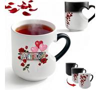 Magic Colour Changing Mug with 3D Heart Shaped Handle, Heat Sensitive Coffee Cup Reveals Love You More License Plate, Romantic Valentine’s Day, Anniversary, for Wife, Girlfrien (Love You More)