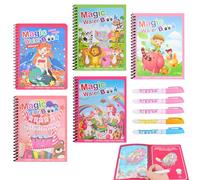 Magic Colouring Book, 5 Pack Reusable Water Colouring Painting with Water Pens, Cartoon Animal Interesting Theme, Educational Learning Doodle Toy for Kids Toddler 3 4 5 6 Year Old Boy Girl Travel Gift