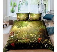 Magic Comforter Cover Mushroom Duvet Cover Daisy Leaves Branches Sunset Nature Bedding Set Trippy Style Fairy Tale Theme Quilt Cover Home Room Decotive 3Pcs King Size
