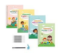Magic Copybooks for Kids - Grooved Practice Calligraphy Workbook Set, Tracing Letters, Numbers, Drawing, Reusable Writing Pads, Building Early Handwriting Skills, Learning Sp