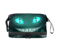 Magic Creepy Evil Cat Face Double Layer Cosmetic Bag for Women and Girls, Travel Toiletry Bag Makeup Handy Pouch Organiser Bag with Brush Compartment