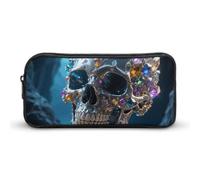 Magic Crystal Metal Skull Pencil Case - Large Aesthetic Makeup Bag Multi-Purpose Pencil Pouch Cute Cosmetic Bag with Zipper Closure for Office, Home, Study & Travel
