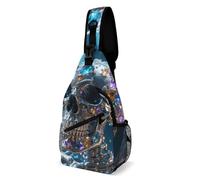 Magic Crystal Metal Skull Sling Bag Small Crossbody Bags with Adjustable Strap Durable Chest Bag for Hiking Travel