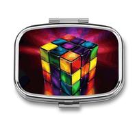 Magic Cube â€‹Puzzle Pill Box 2 Compartment Pill Case Portable Pocket Pill Organizer Medicine Vitamin Organizer for Men Women