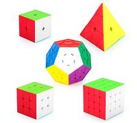 Magic Cube Set, 5 Pack Speed Cube Bundle, 2x2+3x3+4x4+Megaminx+Pyraminx Speed Cube Pack, Magic Cube 3D Puzzle with Smooth Sticker Brain Teasers Stocking Fillers for Kids (Stickerless)
