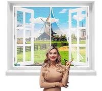 Magic Curtain Window Mesh Magnetic Fastening Shut Automatically, 120 x 120 cm Fly Screen Door Window Mesh Keeps Insect Netting Bug Bee Mosquito【White】