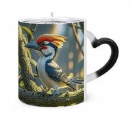 Magic Cute Pileated Woodpecker Color Changing Mug 11 Oz Black Ceramic Heat Sensitive Coffee Cup Temperature Activated Mug for Hot Cocoa Tea Drinks Funny Novelty Gift for Coffee Lovers Men Women