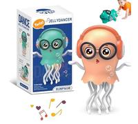 Magic Dancing Octopus Toy - LED Lights, Music & Smart Obstacle Avoidance, Electric Crawling Dancing Jellyfish Tummy Time Toy, Interactive Relax for Office Desk (Bright Orange)