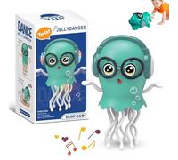 Magic Dancing Octopus Toy - LED Lights, Music & Smart Obstacle Avoidance, Electric Crawling Dancing Jellyfish Tummy Time Toy, Interactive Relax for Office Desk (Turquoise)